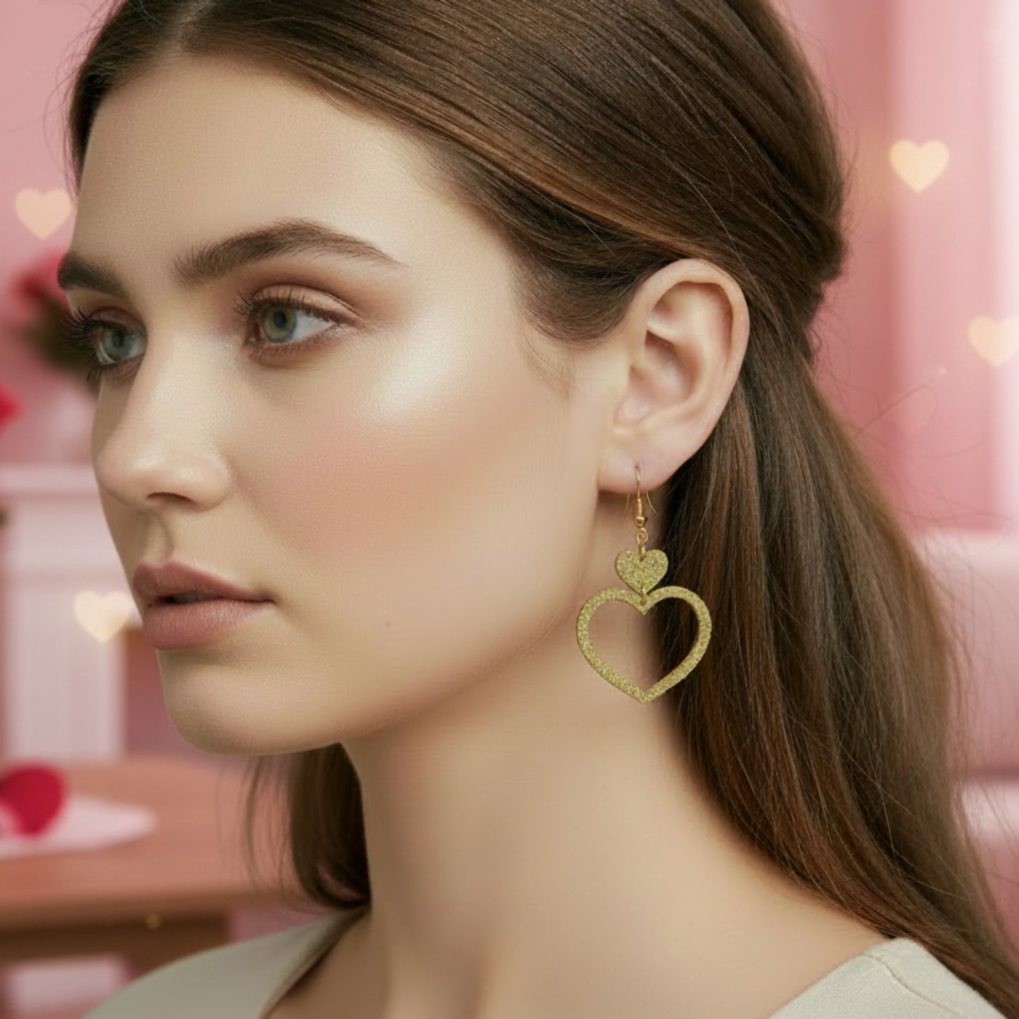 Double Heart Dangle Earrings - Acrylic