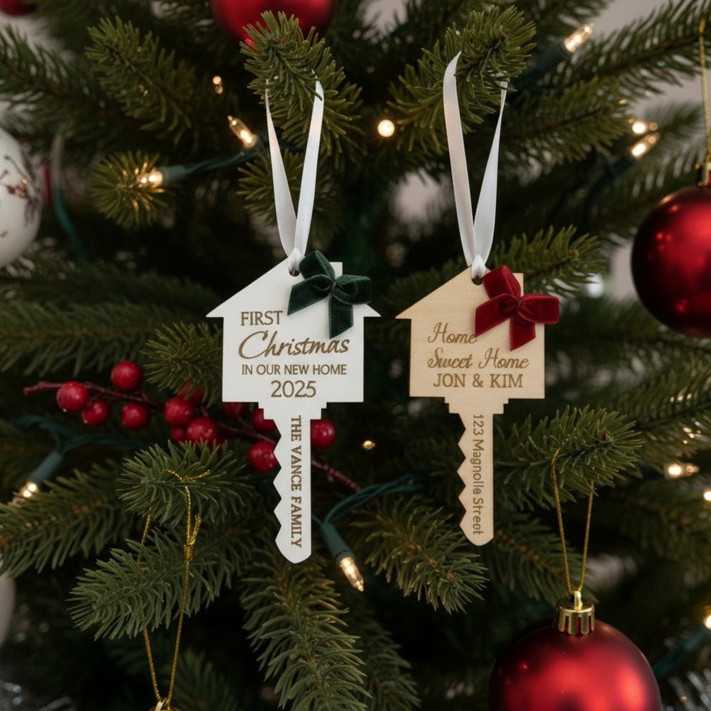 New Home Key Ornament - Wood