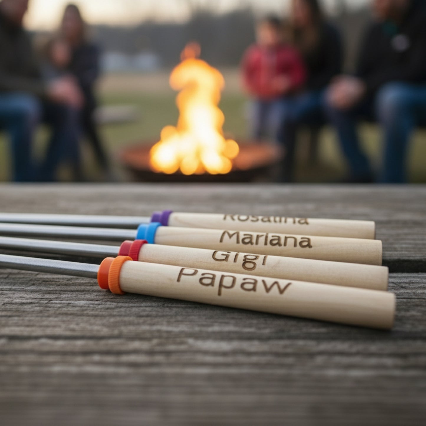 Personalized Roasting Sticks Set with Bag and Personalized Tag