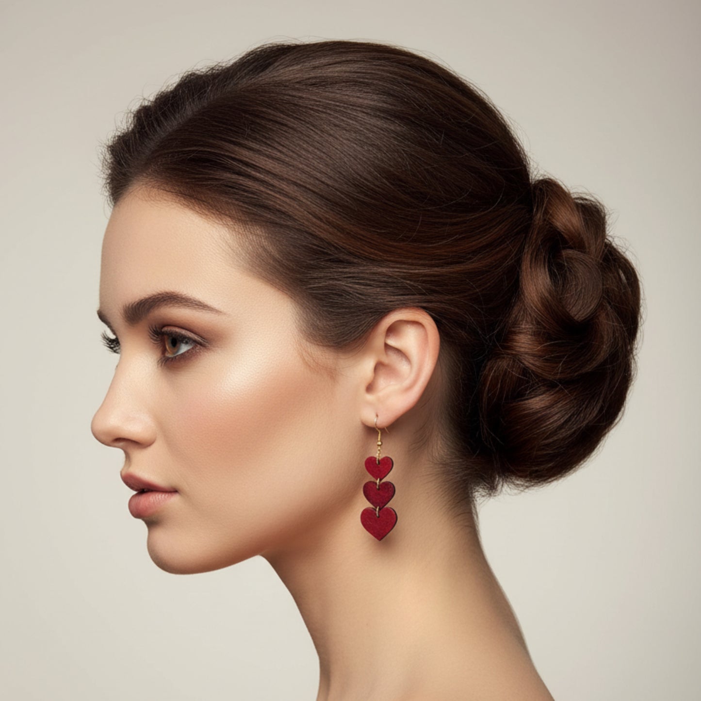 Triple Heart Earrings - Leather