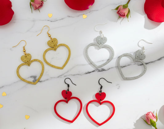 Double Heart Dangle Earrings - Acrylic