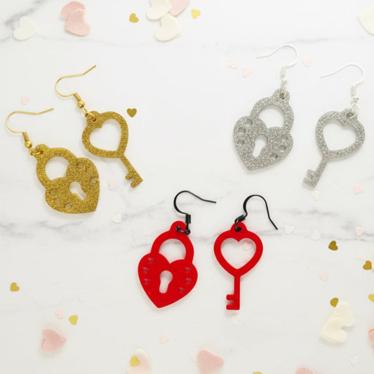 Lock and Key Dangle Earrings - Acrylic