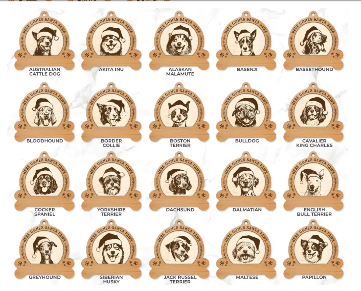 Personalized Santa Paw Ornaments - 75 Dog Breeds