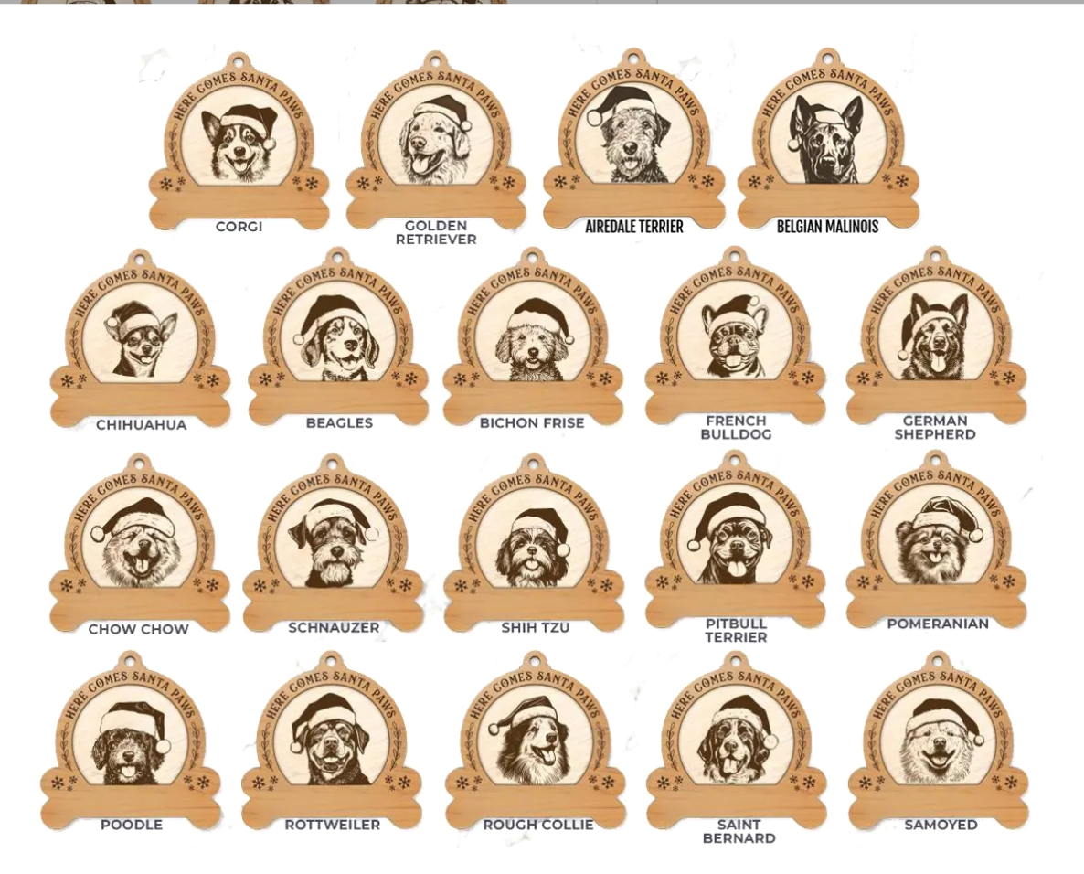 Personalized Santa Paw Ornaments - 75 Dog Breeds