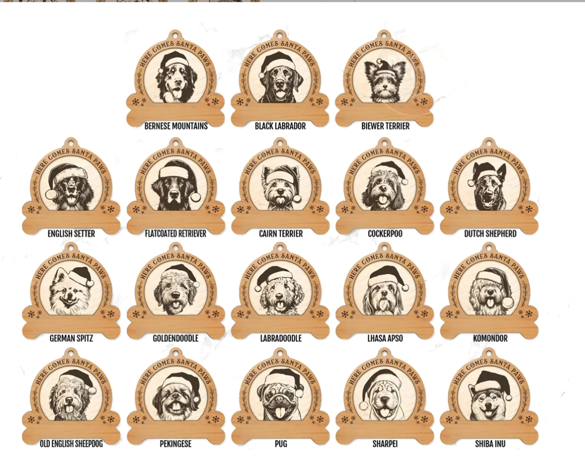 Personalized Santa Paw Ornaments - 75 Dog Breeds