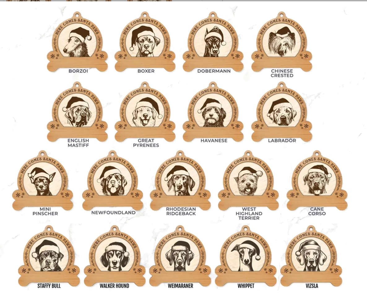 Personalized Santa Paw Ornaments - 75 Dog Breeds
